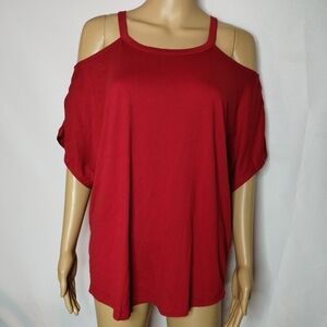 Alison Andrews women's xl red open shoulder too blouse shirt